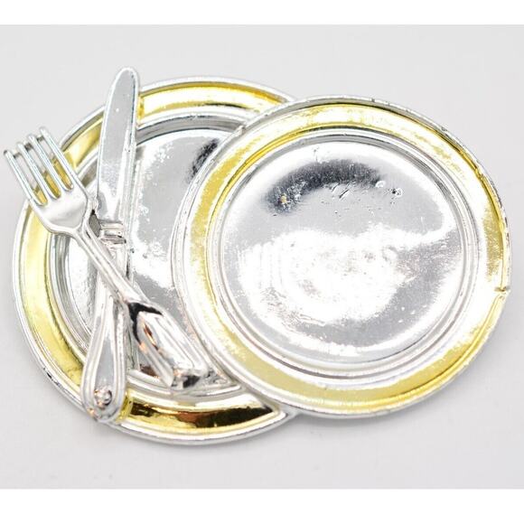 Danecraft Vintage Culinary Pin Brooch Dinnerware Plate Chef NOS Signed 80s BinA5 - Picture 2 of 12